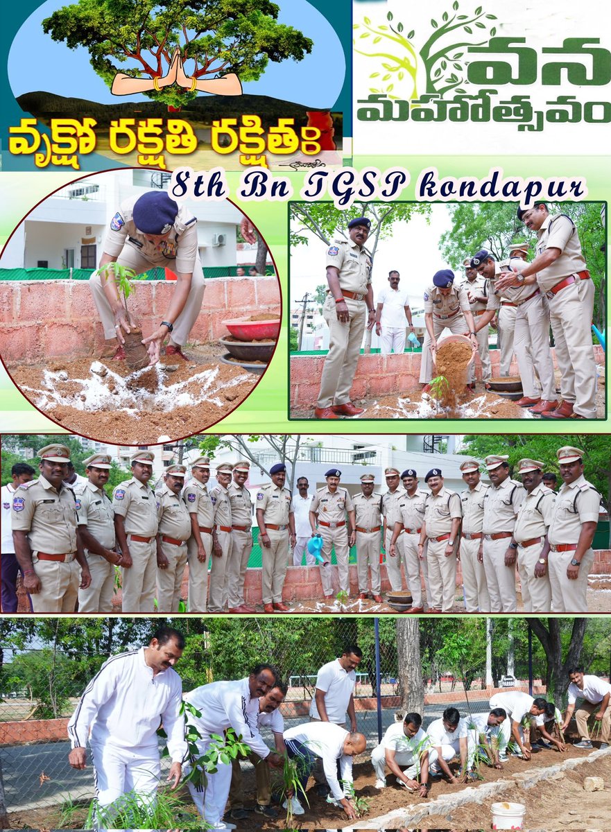 8thBnTSSP's tweet photo. Van Mahotsav program was organized at the 8th Bn, Kondapur. In presence of Sri M Ramakrishna Commandant,Officers and personnel planted neem, coconut, banyan, ashoka, and other saplings to promote environmental conservation. https://t.co/pC4RLDXf6e
