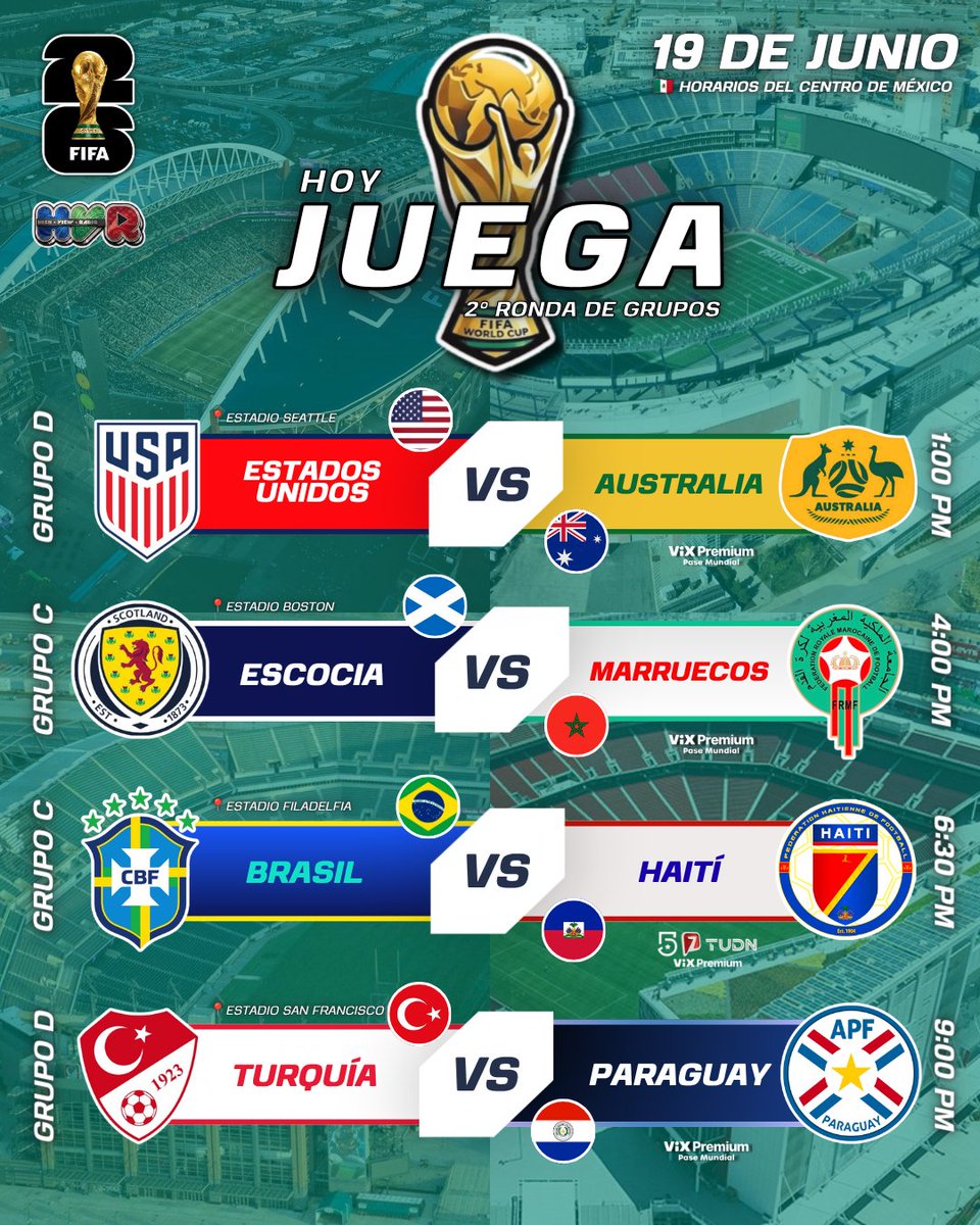Highviewradio_'s tweet photo. 🏆 COPA MUNDIAL DE LA FIFA 2026
VIERNES 19 DE JUNIO ⚽

🇲🇽 - Horarios y trasmisiónes para México (Centro)

#MundialEnHVR #FIFA #FIFAWORLDCUP #MUNDIAL #ESTADOSUNIDOS #AUSTRALIA #ESCOCIA #MARRUECOS #BRASIL #HAITI #TURQUIA #PARAGUAY #FUTBOL #MUNDIAL2026 #COPAMUNDIALFIFA https://t.co/11z8zIX6Py
