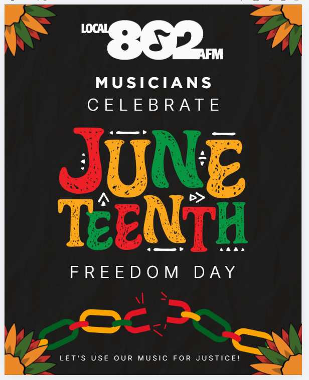 Local_802_AFM's tweet photo. #Local802 musicians celebrate #Juneteenth #FreedomDay Let's use our music for justice! https://t.co/wimu5ytEPN