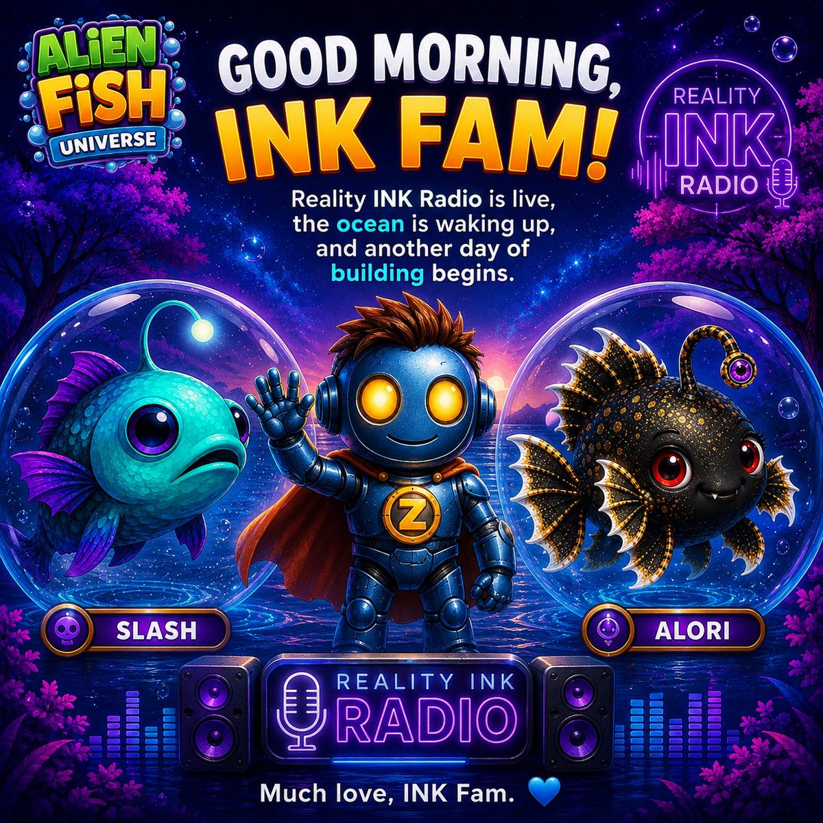 cryptograndpa01's tweet photo. โ๏ธ Good Morning, INK Fam! โ๏ธ
Reality INK Radio is live, the fish are warming up, and another day of building begins. ๐ ๐ป
Hope everyone has an amazing day. Much love, INK Fam. ๐ค
#RealityINK #AlienFish https://t.co/uUcC2aamxT