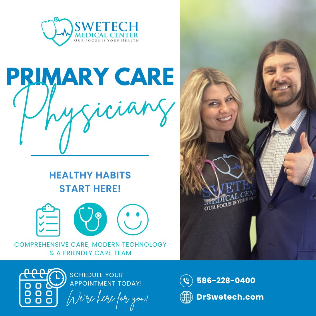 SwetechMedical's tweet photo. 🩺 Your PCP > repeating your entire medical history every visit. 😉 Primary care helps with prevention, medications, chronic conditions &amp; more. Build a healthcare home. 💙

📲 (586) 228-0400 
#FamilyMedicine #Healthcare #PrimaryCare #MacombCountyDoctor #SwetechMedicalCenter https://t.co/fRbHZnbxME
