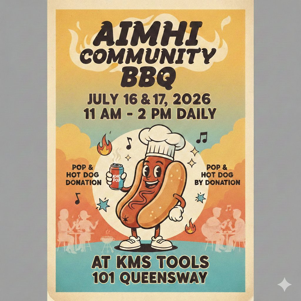AiMHiBC's tweet photo. Our next AiMHi Community BBQ will be in 4 weeks at KMS Tools and Equipment at 1st and Queensway. Mark it down in your calendar and come join us for a tasty BBQ lunch!#AiMHi https://t.co/1F1QDw5ese