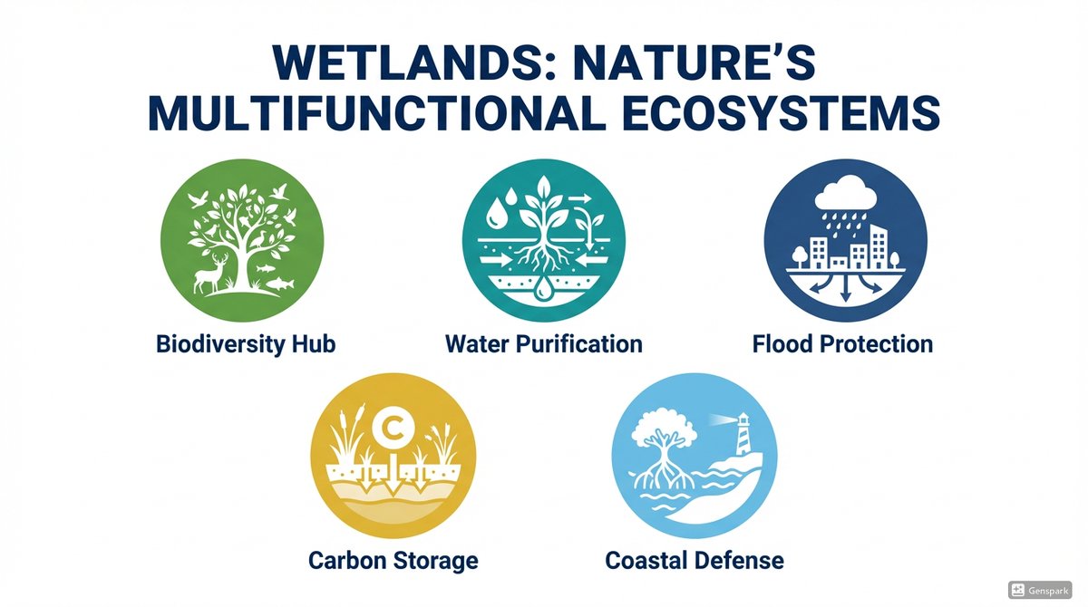 IUCN's tweet photo. Wetlands are nature's multifunctional ecosystems.

Valuing, conserving, restoring and financing wetlands is no longer optional – it is essential to securing the foundations of life on earth.

#CelebratingWetlands #Wetlands https://t.co/QAAwPfINei