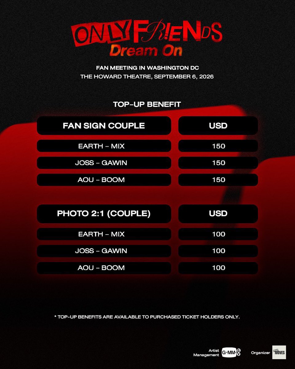 MixOfficialFC's tweet photo. 📢 𝗢𝗡𝗟𝗬 𝗙𝗥𝗜𝗘𝗡𝗗𝗦 𝗗𝗥𝗘𝗔𝗠 𝗢𝗡 𝗙𝗔𝗡 𝗠𝗘𝗘𝗧𝗜𝗡𝗚 𝗜𝗡 𝗪𝗔𝗦𝗛𝗜𝗡𝗚𝗧𝗢𝗡 𝗗𝗖 #OnlyFriendsDreamOn 🔥

🗓️ : JUNE 19, 2026
🕛 : 12.00 PM (🇺🇸 EST )
🎟️ : https://t.co/JlZidYGF1Q 

@wixxiws #mixxiw ♡ 
𖥦 #ส่วนผสมของมิกซ์ 
#OLFDreamOninDC https://t.co/kGxLYOnjp2