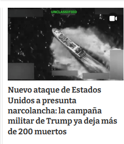 Victor26356's tweet photo. Trump continua asesinando gente por el mundo sin presentar una sola prueba de nada Y arrogándose el derecho de decidir sobre la vida y muerte de cualquiera en cualquier parte del planeta
Nadie protesta siquiera, que mal estamos https://t.co/ss9lK0q2ns