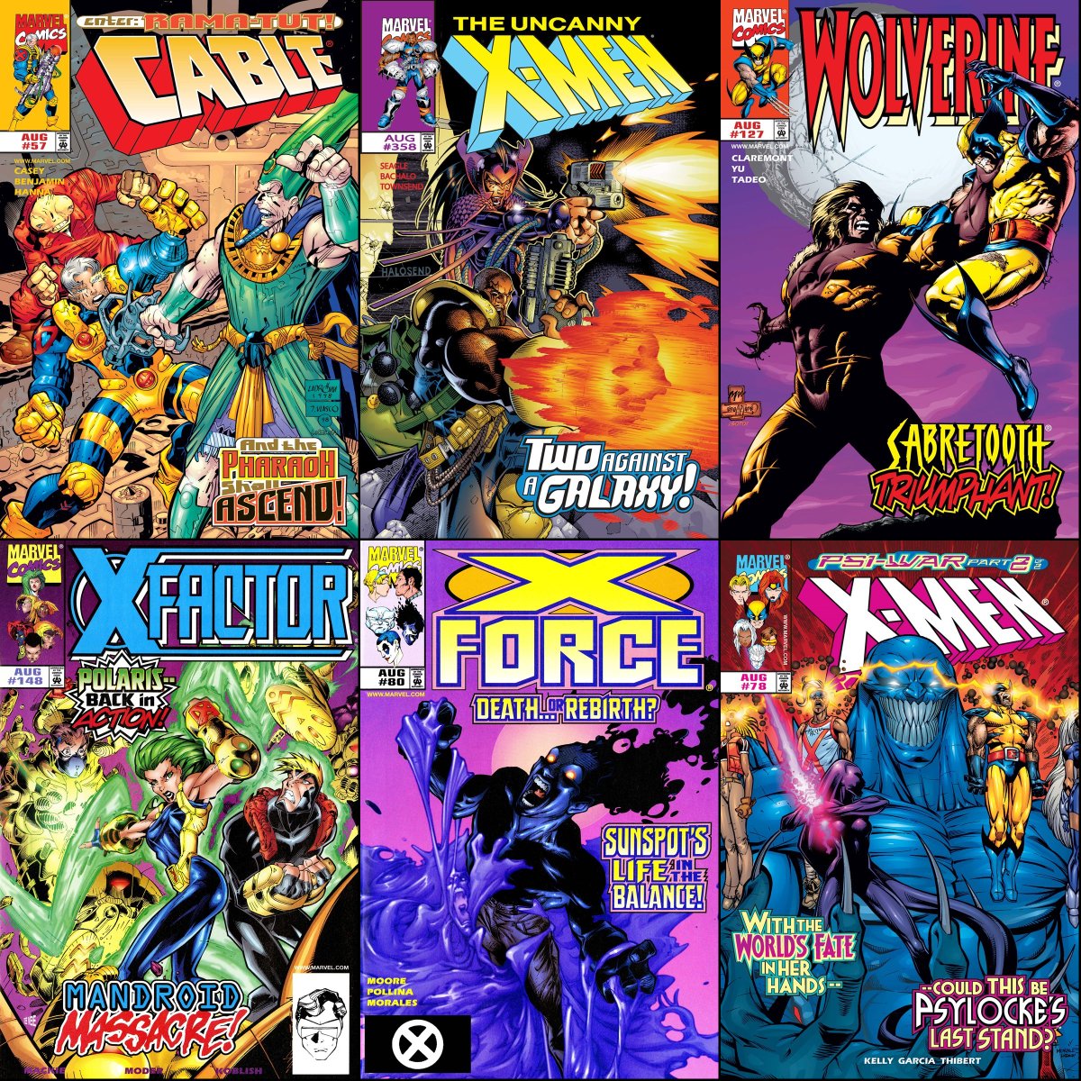 ClassicXMen's tweet photo. X-books that were on sale with cover dates of August 1998. https://t.co/Vxq0Ugg8f7