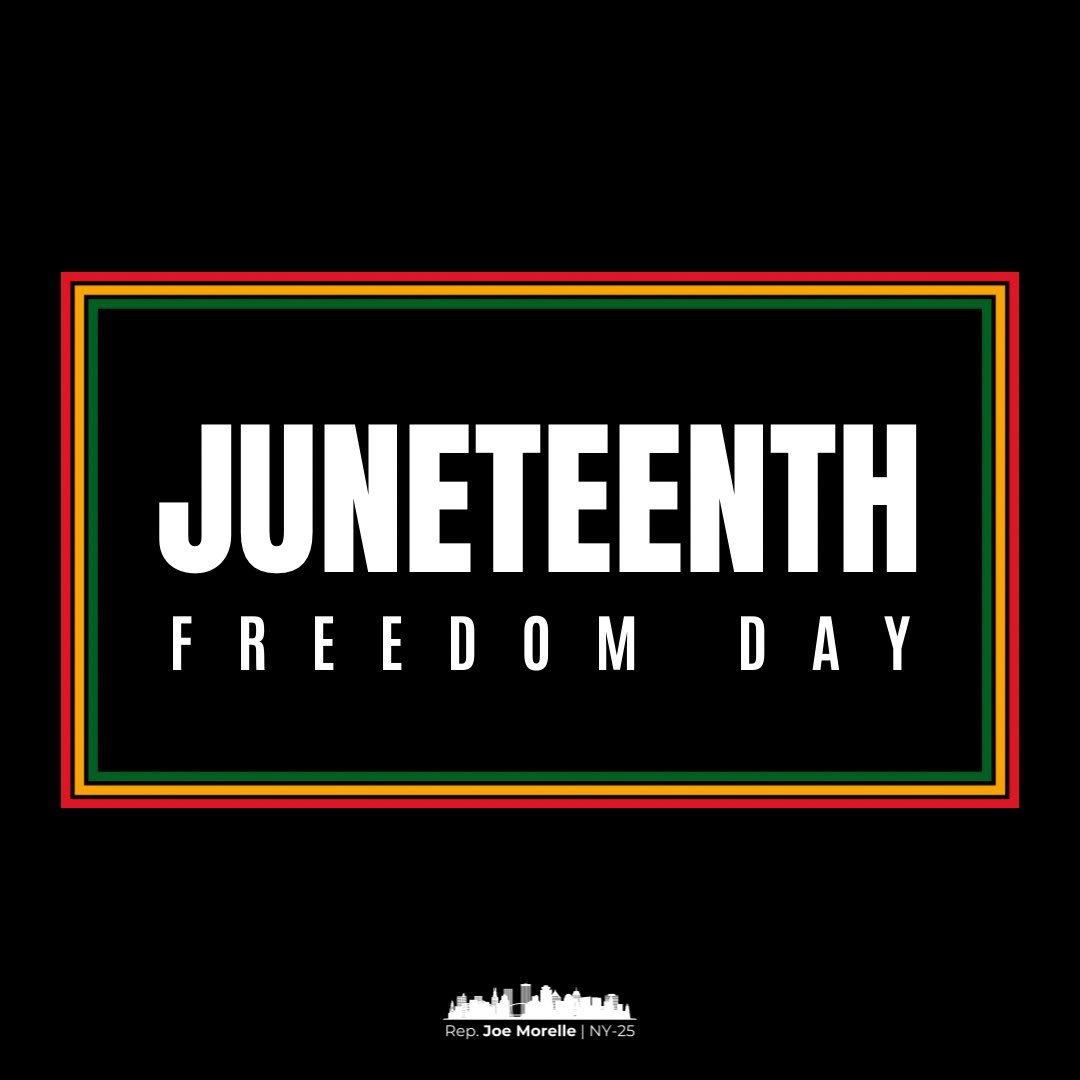 RepJoeMorelle's tweet photo. Today, we commemorate Juneteenth and honor the generations of Black Americans whose activism, courage, and political power have pushed this country closer to its promise.

That fight has never been easy, and it is far from over.

Recent attacks on the Voting Rights Act are a painful reminder of that reality.

We have a responsibility to carry on the fight for true equality.