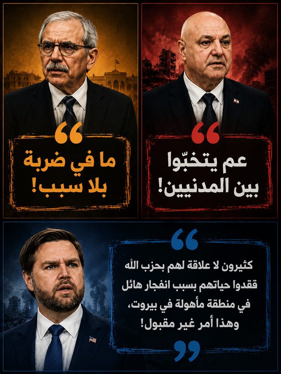 asadabukhalil's tweet photo. This post is circulating widely in Lebanon: it shows Vice-president Vance showing more sympathy for Lebanese civilians than the prime minister and President of Lebanon who seemed to have justified Israeli slaughter. https://t.co/unsTf45WFN