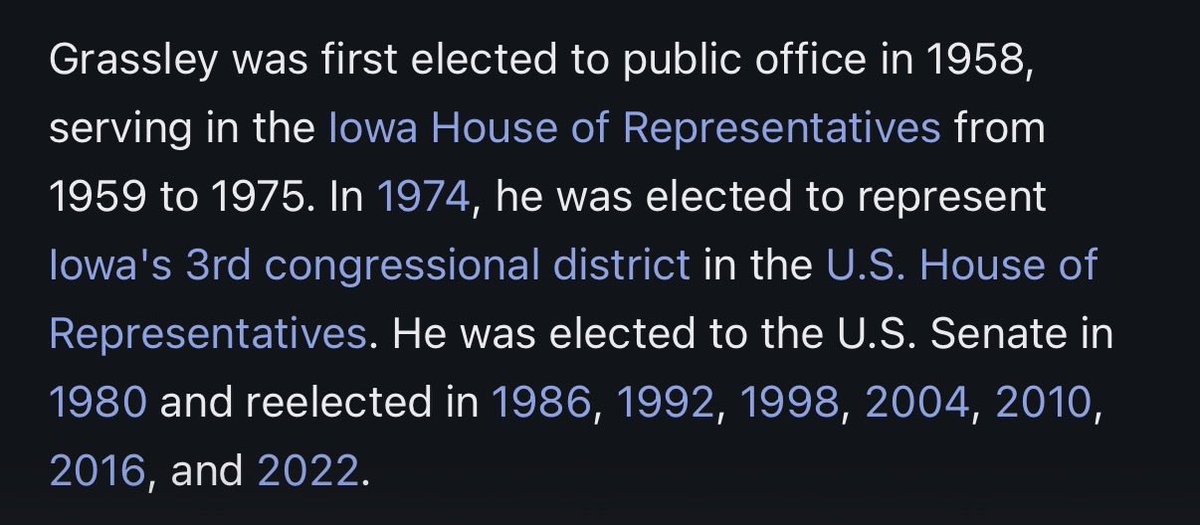 jacobcludwig's tweet photo. @StatisticUrban He was first elected to public office in Iowa during the Eisenhower administration. The man has been in elected office for 37% of Iowa’s history. https://t.co/qnWxMfrUEG