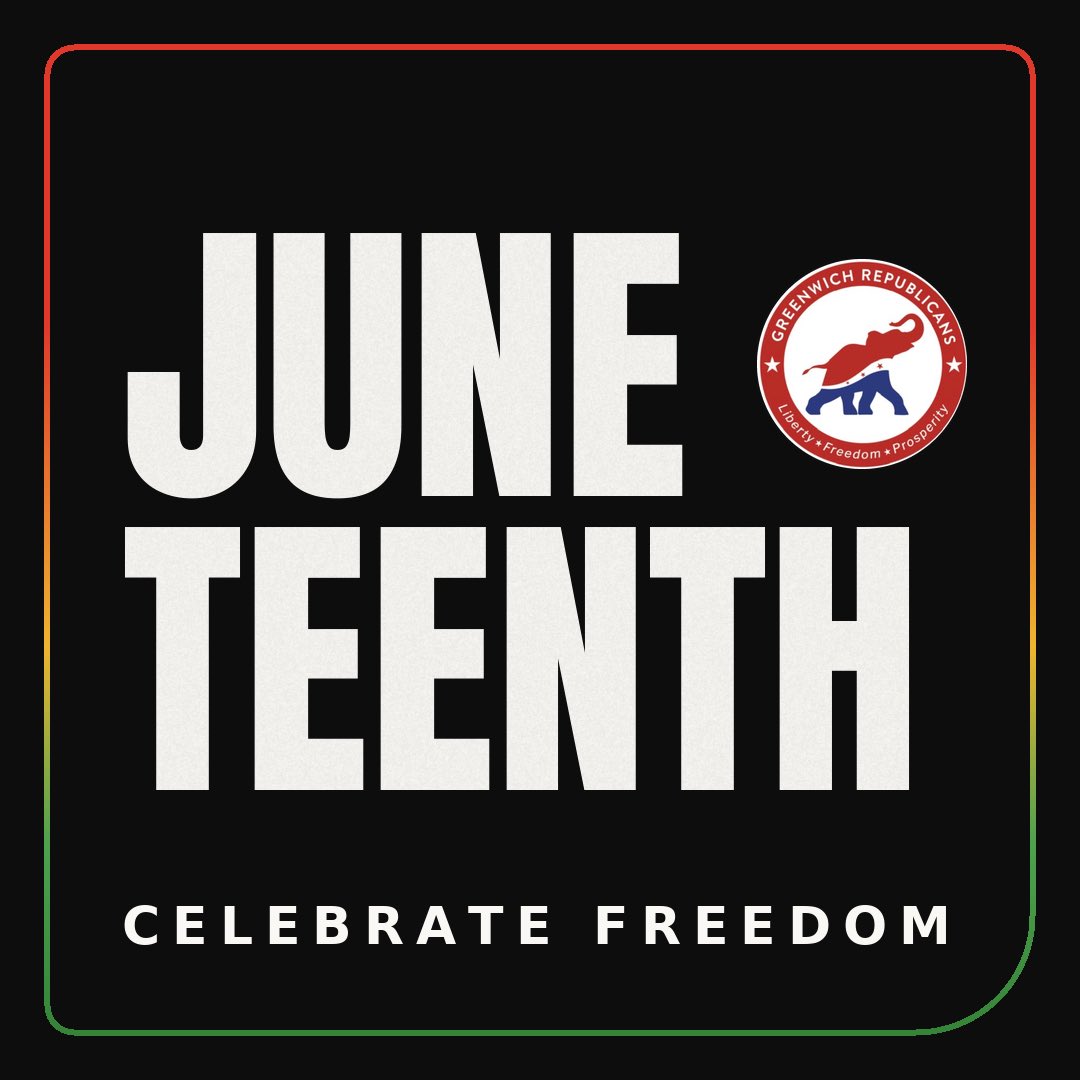 GreenwichRTC's tweet photo. Juneteenth marks the day in 1865 when Union troops reached Galveston, Texas, and enforced the freedom of the last enslaved Americans.

It was the fulfillment of a fight the Republican Party was founded to wage. Abraham Lincoln, our first Republican president, signed the Emancipation Proclamation. 

A Republican Congress passed the 13th Amendment that ended slavery for good. And it was the Union Army, under Lincoln’s leadership, that carried that promise into Texas on June 19, 1865.

Today we honor every American who was freed — and we remain proud of the party that helped set freedom in motion.
