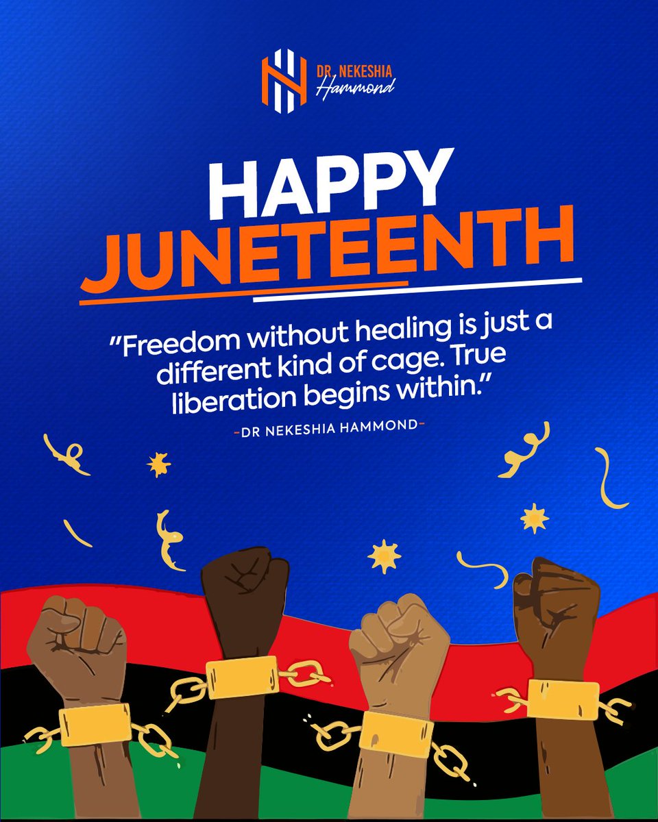 Dr_Hammond's tweet photo. Today, we pause to honor June 19, 1865, the day enslaved Black Americans in Texas finally received word of their freedom, more than two years after the Emancipation Proclamation. Freedom is not just a historical moment. It is a daily psychological practice
#Juneteenth #FreedomDay https://t.co/T6317Pwte2