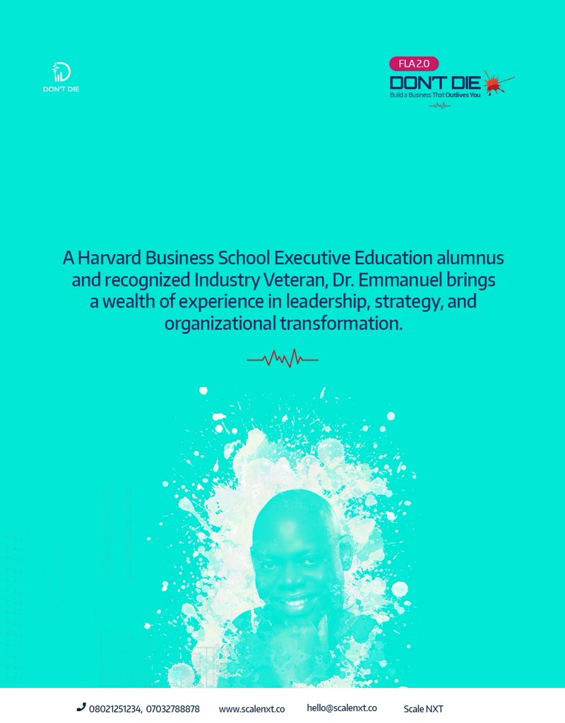 Scalenxtafrica's tweet photo. Strong businesses aren’t built on hard work alone.

They’re built on structure, leadership, and the ability to thrive beyond the founder.

That’s why Dr. Emmanuel Aihevba is joining us at FLA 2.0: DON’T DIE.

📅 July 25, 2026
🎟️ ₦35,000
https://t.co/s31kApJU6B https://t.co/QG1ufDffcR