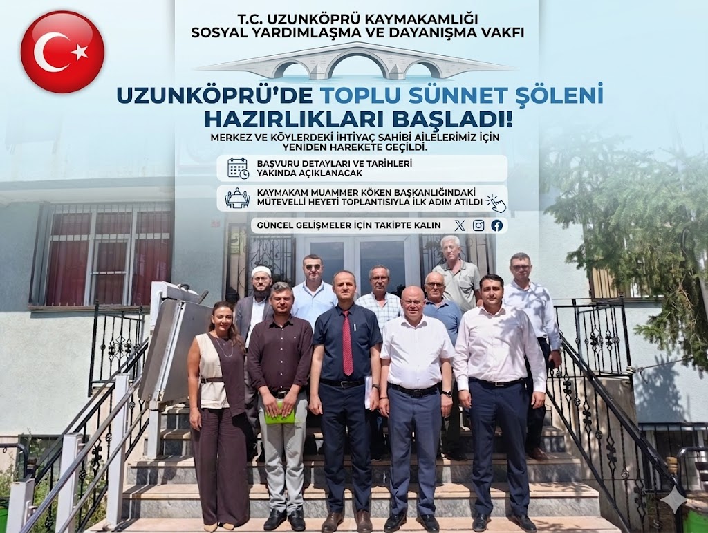 uzkgurses's tweet photo. Uzunköprü'de dayanışma ruhu yeniden canlanıyor!
Kaymakam Muammer Köken başkanlığında toplanan SYDV Mütevelli Heyeti, ihtiyaç sahibi ailelere destek olmak amacıyla Toplu Sünnet Organizasyonu için düğmeye bastı.
Başvuru detayları yakında duyurulacak. https://t.co/gJzW0UulGE