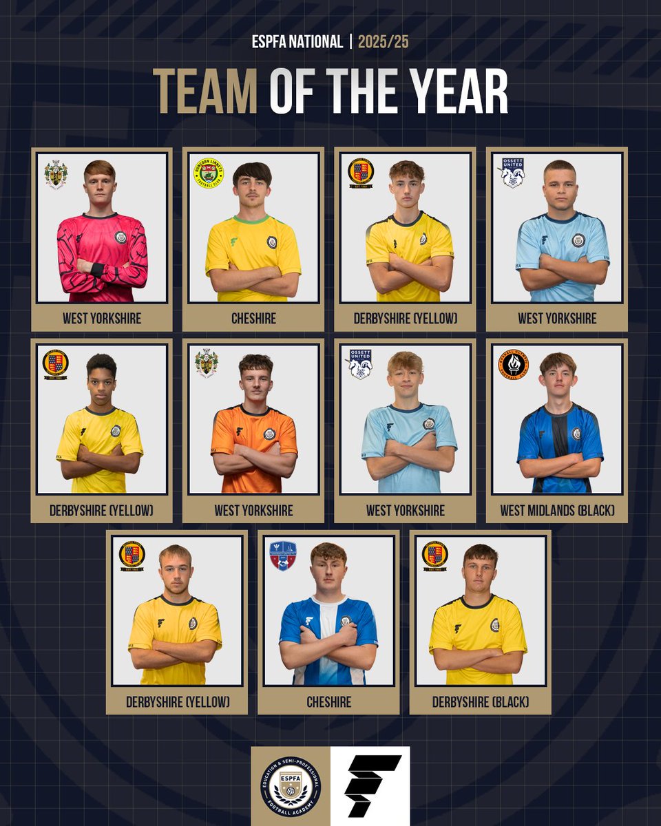 ESPFAcademy's tweet photo. ESPFA National | Team of the Year ⚽️

Congratulations to the following 11 students who have been named in the ESPFA National 'Team of the Year' for the 2025/26 season.

@BelperTownFC | @brighousetownfc | @OssettUnited | @RuncornLinnets | @ROFCOfficial | @SandbachFC_1st https://t.co/fc0T74BBOF
