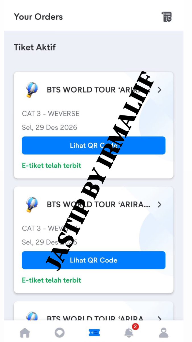 irmaliif's tweet photo. TESTIMONI
PROOF

JASTIP TIKET

BTS WORLD TOUR 'ARIRANG' IN JAKARTA ADD SHOW

Weverse (PRESALE)
Platinum Tribune - 4 tix D-3 ✅
Cat 1 - 2 tix D-3 ✅
Cat 3 - 4 tix D-3 ✅

Total 10 tix Day 3 🔥🔥

By Irmaliif https://t.co/AE0SAgfeda