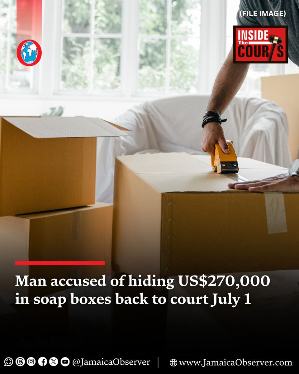 JamaicaObserver's tweet photo. A man accused of bringing more than US$270,000 into Jamaica hidden inside soap boxes has been granted bail in the sum of $2 million and is to return to court on July 1.

Thirty-four-year-old Shawn Walker, originally from Crawford District, St Elizabeth, and now living in the United States, appeared before Judge Natiesha Fairclough-Hylton when he returned to the St James Parish Court on Tuesday.
https://t.co/UF8I0lu53k