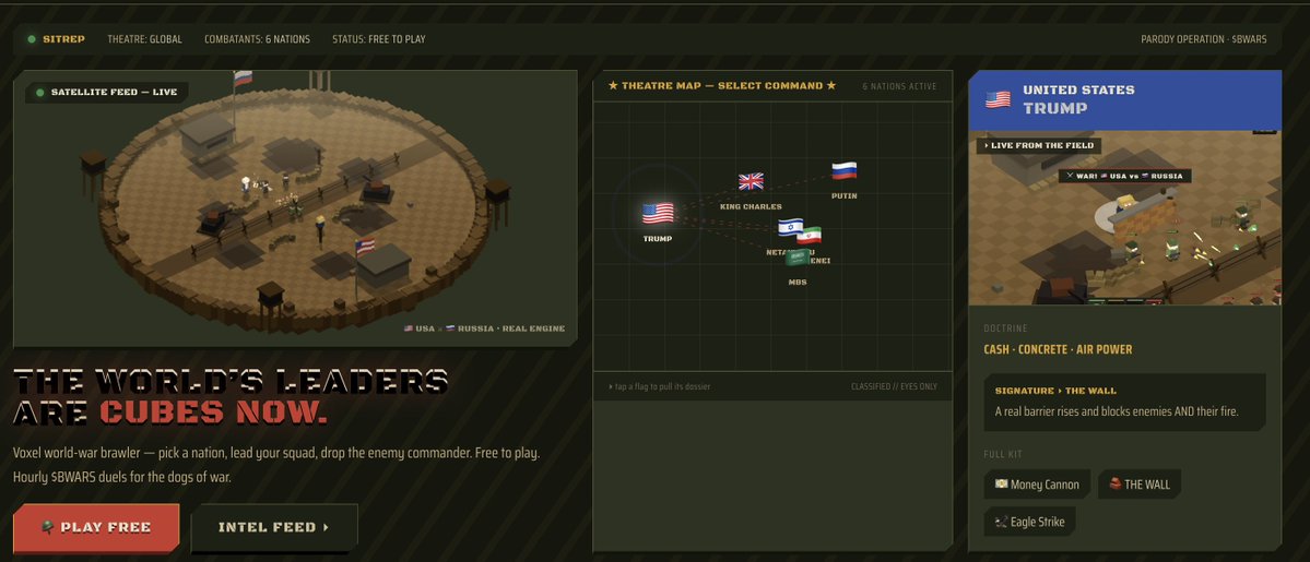 goofy_ez's tweet photo. BLOXWARS is a simple voxel brawler that actually feels fun to play.

You pick a world leader like Trump or Putin, lead a small squad, and brawl in close range until you take out the enemy commander. Matches are fast with punches and signature skills. It is completely free to play with no pay to win since everyone starts with the same stats.

As a player it is easy to jump in and improve through wins and daily streaks. As an investor the token has real use. $BWARS is needed to enter hourly duel tournaments where you stake and fight for winner takes all pots. It also unlocks skins and tiers. Skin purchases burn half the tokens so there is built in demand and deflation.

This is the kind of GameFi that works right now. A real playable game first with a token that has actual utility in tournaments instead of just empty promises.

Recent updates made the fights feel better with a game feel patch that added cinematic kills, announcer calls, and phone vibration on mobile. They also added a Practice Range so you can test any leader for free without losing progress.

Still early but the mix of fun brawls and token utility in tournaments makes it stand out.

6qNhu8hYbZE1L8dfG1K9CQ9LAWhZMHNpBLdAxGqYpump

https://t.co/QnlgRnJ7cL

@bloxwarsfun

DYOR
