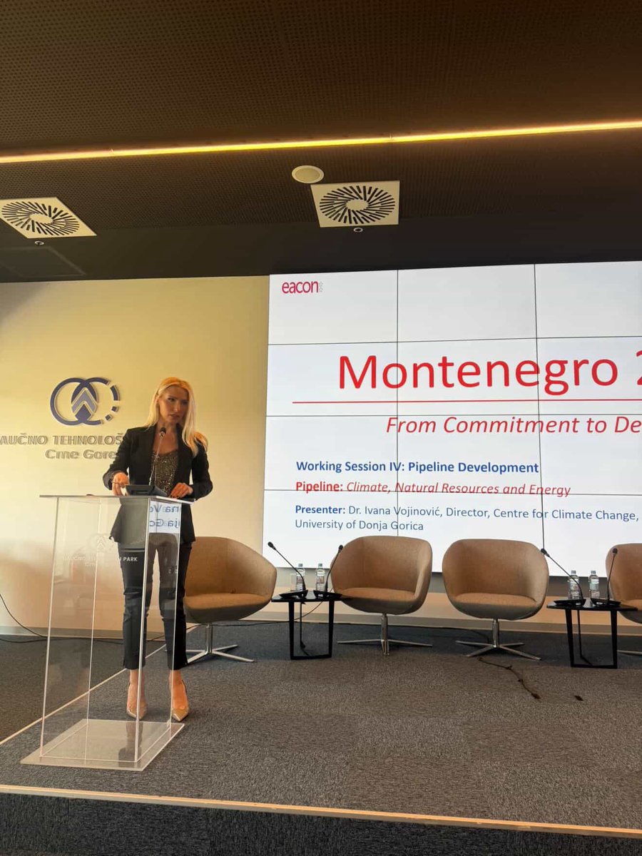 cccnre's tweet photo. ✨️ Direktorica Centra za klimatske promjene UDG, Ivana Vojinović govorila je na Konferenciji „Montenegro 2026 – From Commitment to Delivery“ o projektnim portfolijima CG u programima EU, u oblasti klimatskih promjena, prirodnih resursa i energije🇲🇪🇪🇺🍀 https://t.co/d5wi2pNPYE