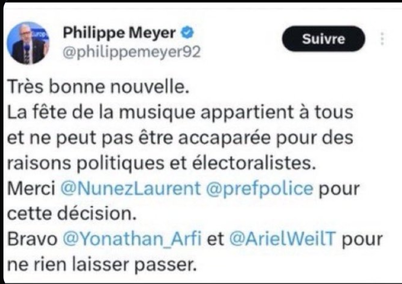 Jn_Bllt's tweet photo. @BrunoRetailleau Il semblerait que Philippe Meyer ait supprimé son tweet, pourtant clair https://t.co/0XGLWtbWFo