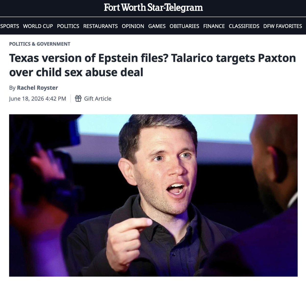 jt_ennis's tweet photo. ICYMI: @startelegram coverage of the Epstein-style sweetheart deal Ken Paxton’s office gave to admitted child molester Adam Hoffman.

It’s time to release the Hoffman Files. https://t.co/f1USu6WXC8