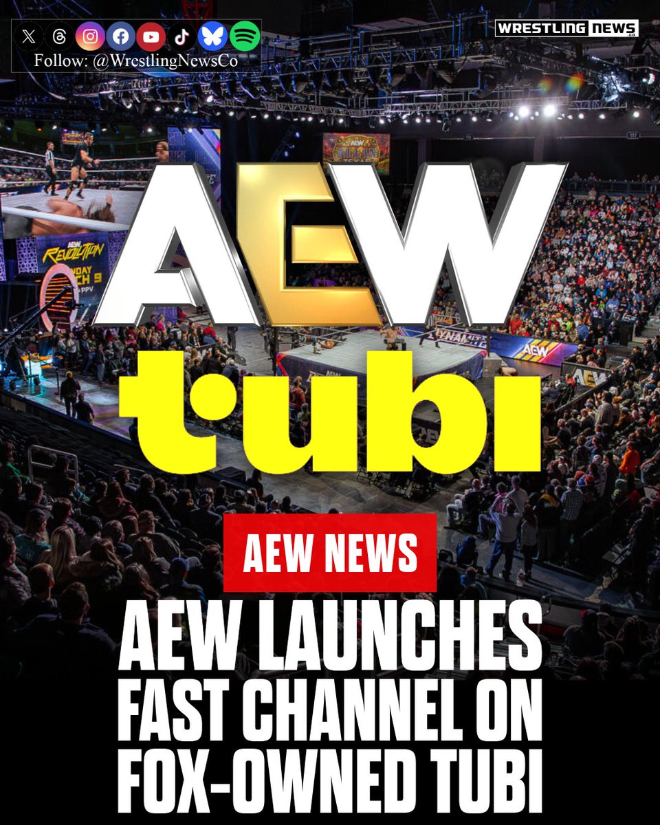 WrestlingNewsCo's tweet photo. AEW now has a 24/7 FAST Channel, WatchAEW, on Tubi, the free streaming service owned by Fox Corporation.

The WatchAEW FAST Channel is also available on Amazon Prime. The first three seasons of AEW Dynamite are additionally available to stream free on Tubi's VOD library.

#AEW #WatchAEW #Tubi #ProWrestling #WrestlingNews