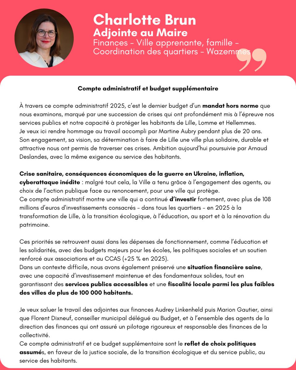 Lille_en_commun's tweet photo. #CMLille Ce compte administratif clôt un mandat qui, malgré les crises, fut celui du cap maintenu : la solidarité et la transformation de la ville #climat
Un héritage solide, poursuivi aujourd'hui avec la même exigence au service des habitants de Lille, Lomme et Hellemmes. https://t.co/v4LDWJQa2Q