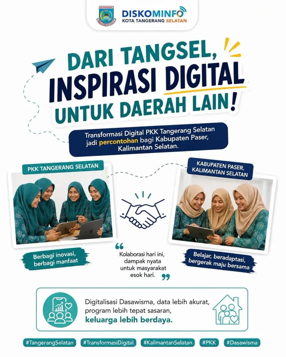 Stareduzts's tweet photo. Digitalisasi Dasawisma PKK Tangerang Selatan menjadi contoh praktik baik bagi daerah lain.

Data keluarga yang lebih akurat mendukung program yang tepat sasaran dan berdampak bagi masyarakat. 💻

#TangerangSelatan #TransformasiDigital #KalimantanSelatan #PKK #Dasawisma https://t.co/Y78k8jJIqU