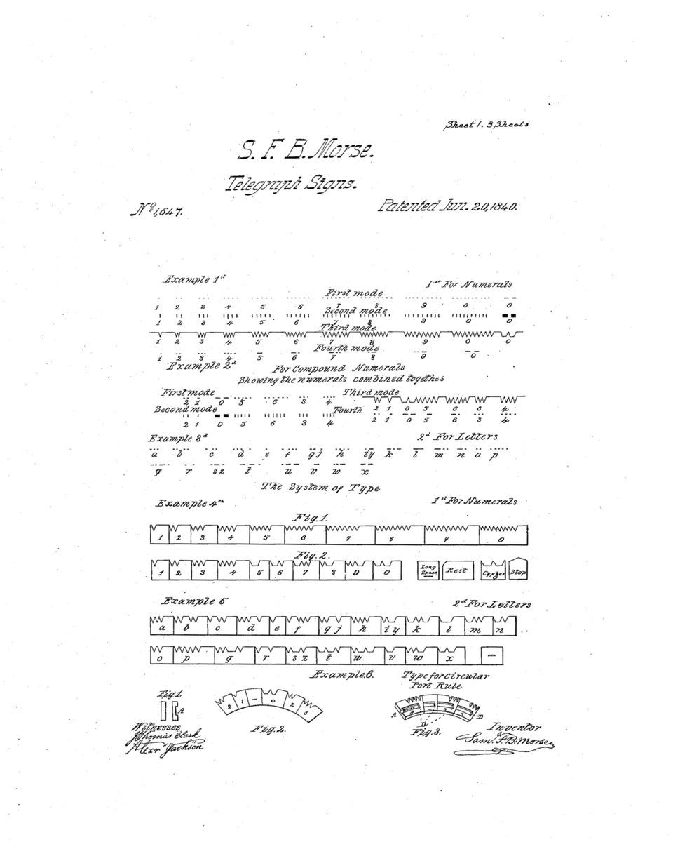 PeterisSkorovs's tweet photo. On this day in 1840, Samuel Morse received US Patent No. 1,647 for the electromagnetic telegraph.
Not the birth of coded long-distance communication. Optical telegraphs had already used coded visual signalling from tower to tower.
Morse’s breakthrough was to turn signalling into electrical infrastructure.
#OnThisDay #OTD #PatentHistory #Patents