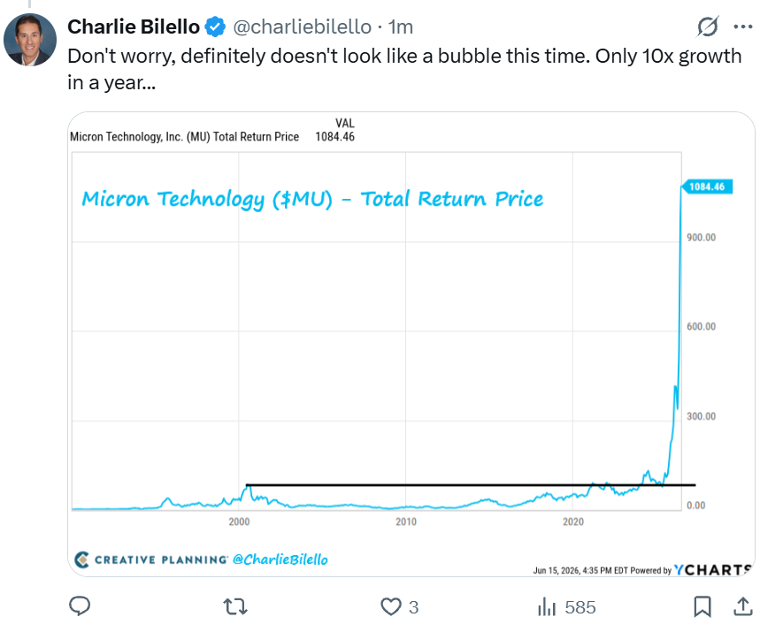 TradexWhisperer's tweet photo. $MU $SNDK I respect Charlie Bilello, but comparing $MU today to the dot com era is lazy analysis. Here's the breakdown why

Industry Structure
2000: 20+ $DRAM players in a commodity knife fight
2026: 3 player oligopoly with pricing power and long term agreements

Product Mix
2000: Commodity DRAM for PCs
2026: HBM, SOCAMM, NAND, DRAM across a diversified portfolio

End Market
2000: PC dependent
2026: AI Data Center, Automotive, Graphics, Physical AI

Business Model
2000: Spot pricing, zero visibility,
2026: Up to 5-year Long term contracts with hyperscalers, structural demand floor