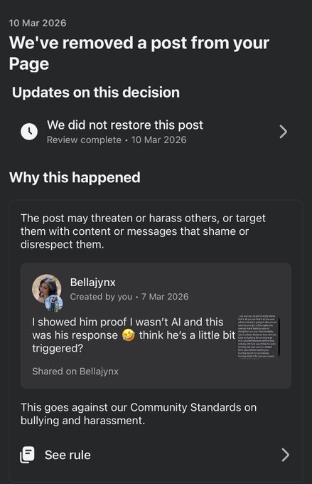 Goddess Bellajynx 𓆩♡𓆪 - 4 pic. “You clearly are posting content that violates guidelines, that’s why you keep getting banned” Oh really???? Or how about the meta system is shockingly shit, overrun with AI, reviews are done by AI & now I have a mystery block on my account which may stop me posting for a year. https://t.co/9ole6tJnvl