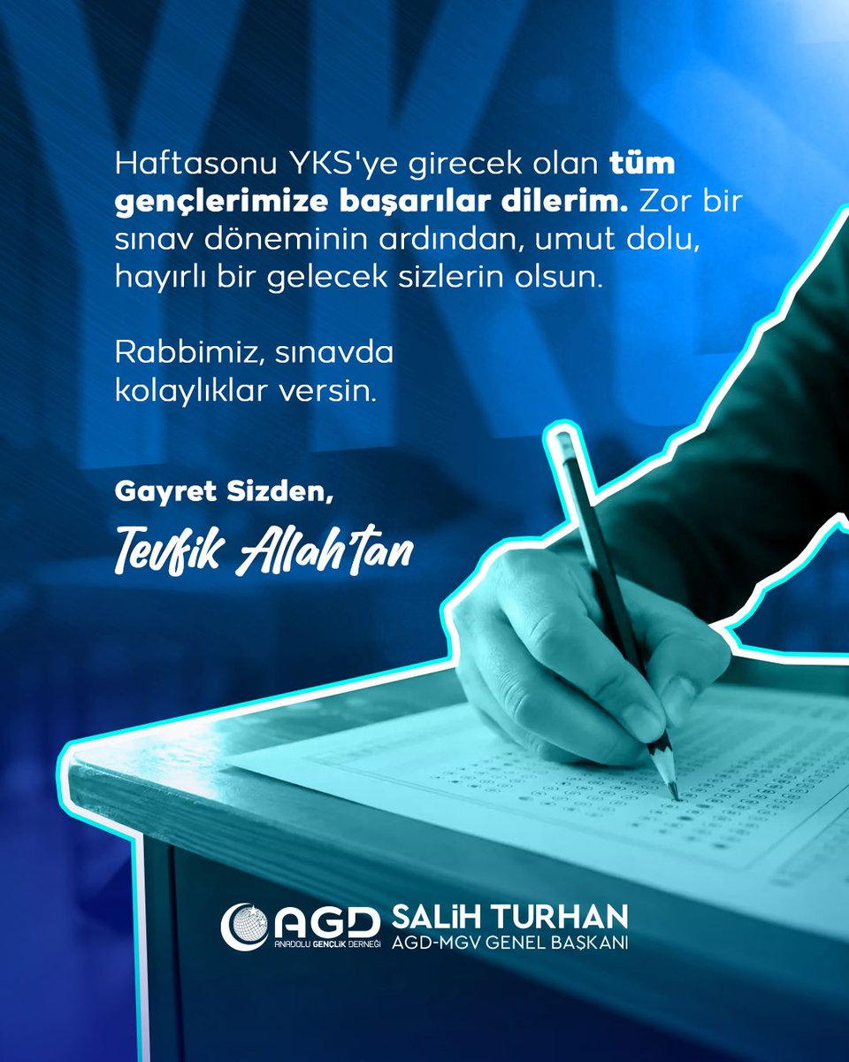 AGDSamsunSubesi's tweet photo. Haftasonu YKS' ye girecek gençlerimize başarılar dileriz. https://t.co/VKywSQFxYN