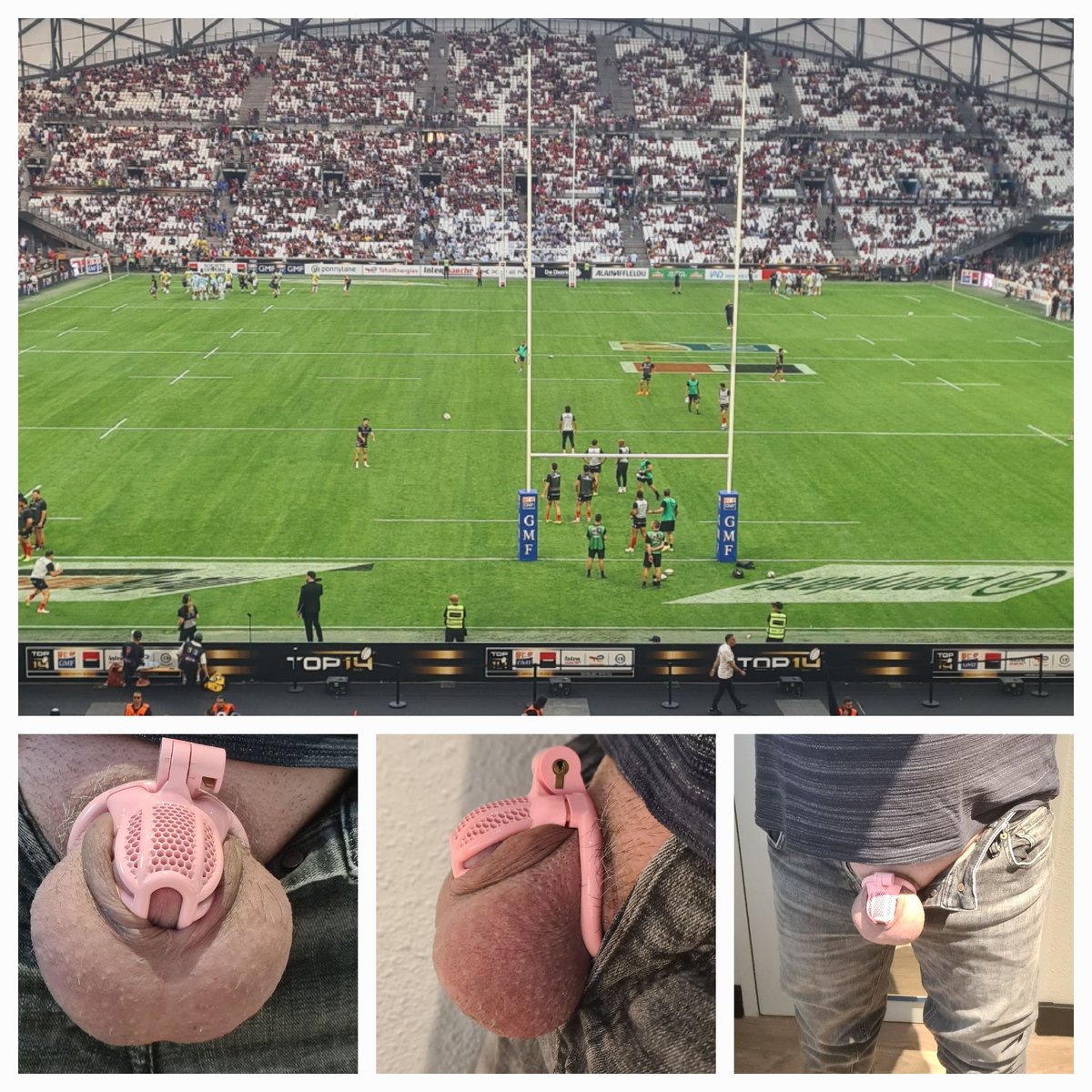 Snow74337's tweet photo. Ah le rugby, ce superbe sport de Mâles viriles.
Et il y a moi, la bonne petite fiotte de Maitresse @aesthetic_slow qui assiste au match encagé en bon chien soumis https://t.co/qOde9KmyVd