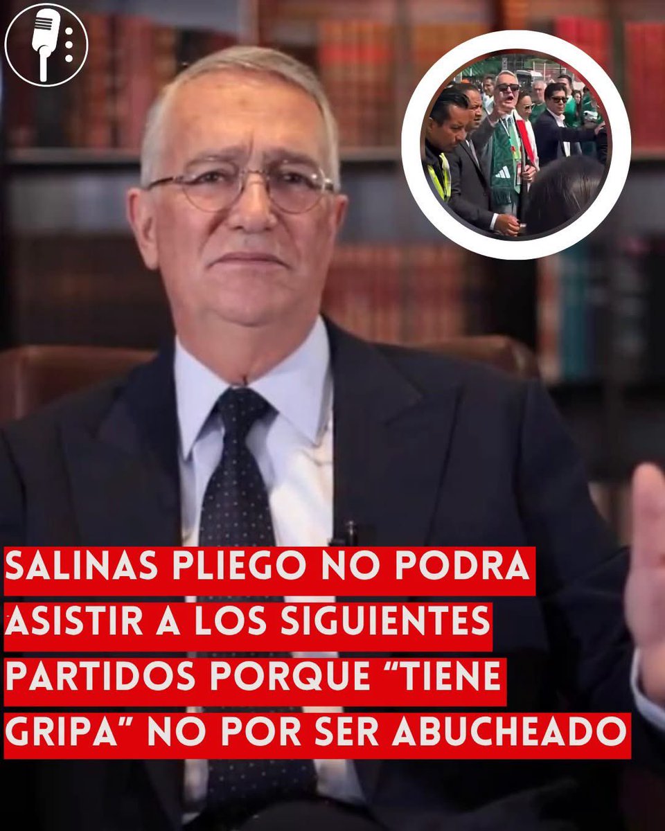 YosoyPedrero's tweet photo. 🚨OJO: SALINAS PLIEGO NO PODRÁ ASISTIR A LOS SIGUIENTES PARTIDOS PORQUE “TIENE GRIPA”, NO POR SER ABUCHEADO

El empresario Ricardo Salinas Pliego informó que no estará presente en los próximos partidos debido a una gripa que, según explicó, le impide asistir a eventos masivos en los próximos días. A través de mensajes dirigidos a sus seguidores, señaló que su prioridad es recuperarse y evitar complicaciones derivadas de su estado de salud.

Sin embargo, su anuncio no pasó desapercibido en redes sociales, donde miles de usuarios comenzaron a comentar sobre su ausencia y a relacionarla con los abucheos que ha recibido recientemente en distintos eventos públicos. Las reacciones se multiplicaron rápidamente y colocaron el tema entre los más comentados en diversas plataformas digitales.

Mientras algunos internautas expresaron deseos de pronta recuperación, otros aprovecharon la situación para ironizar sobre la explicación ofrecida por el empresario, sugiriendo que los abucheos pudieron haber influido en su decisión de mantenerse alejado de los estadios durante los próximos encuentros.

La conversación digital también reavivó el debate en torno a la figura de Salinas Pliego, quien en los últimos años se ha convertido en uno de los personajes más polémicos del ámbito empresarial y político del país debido a sus constantes intervenciones en redes sociales y sus críticas a diversos actores públicos.