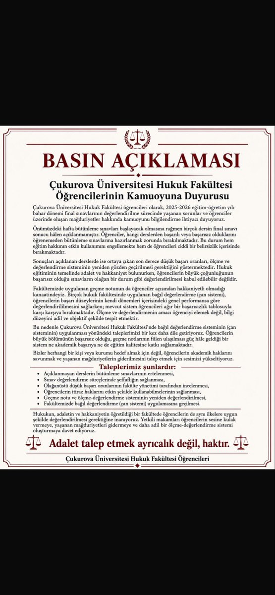 Emrez27250Emre's tweet photo. #Cukurovahukuksinavmagduru 

Çukurova Hukuk’ta öğrenci mağduriyetine artık bir son verilsin! https://t.co/zN1c6SThLe