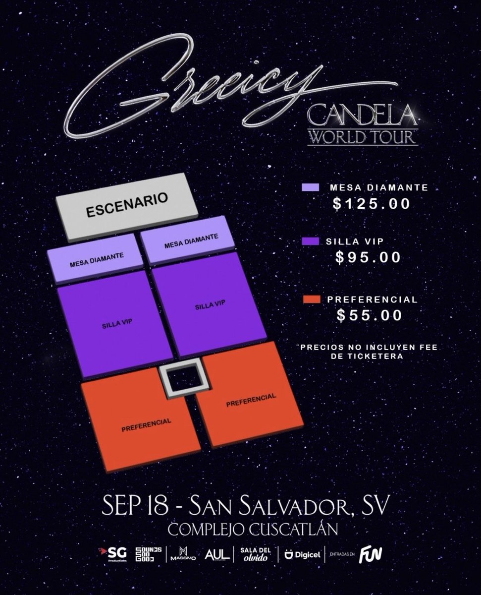 theeventussv's tweet photo. ¡Precios Y Localidades Para Greeicy En El Salvador!🇸🇻💜

🏟️🎟️ más información aquí ➡️💜 https://t.co/HQDl26mUNQ
#greeicy #enelsalvador #conciertos2026 #paratiii #greeicyenelsalvador https://t.co/53AHfmR4Y6