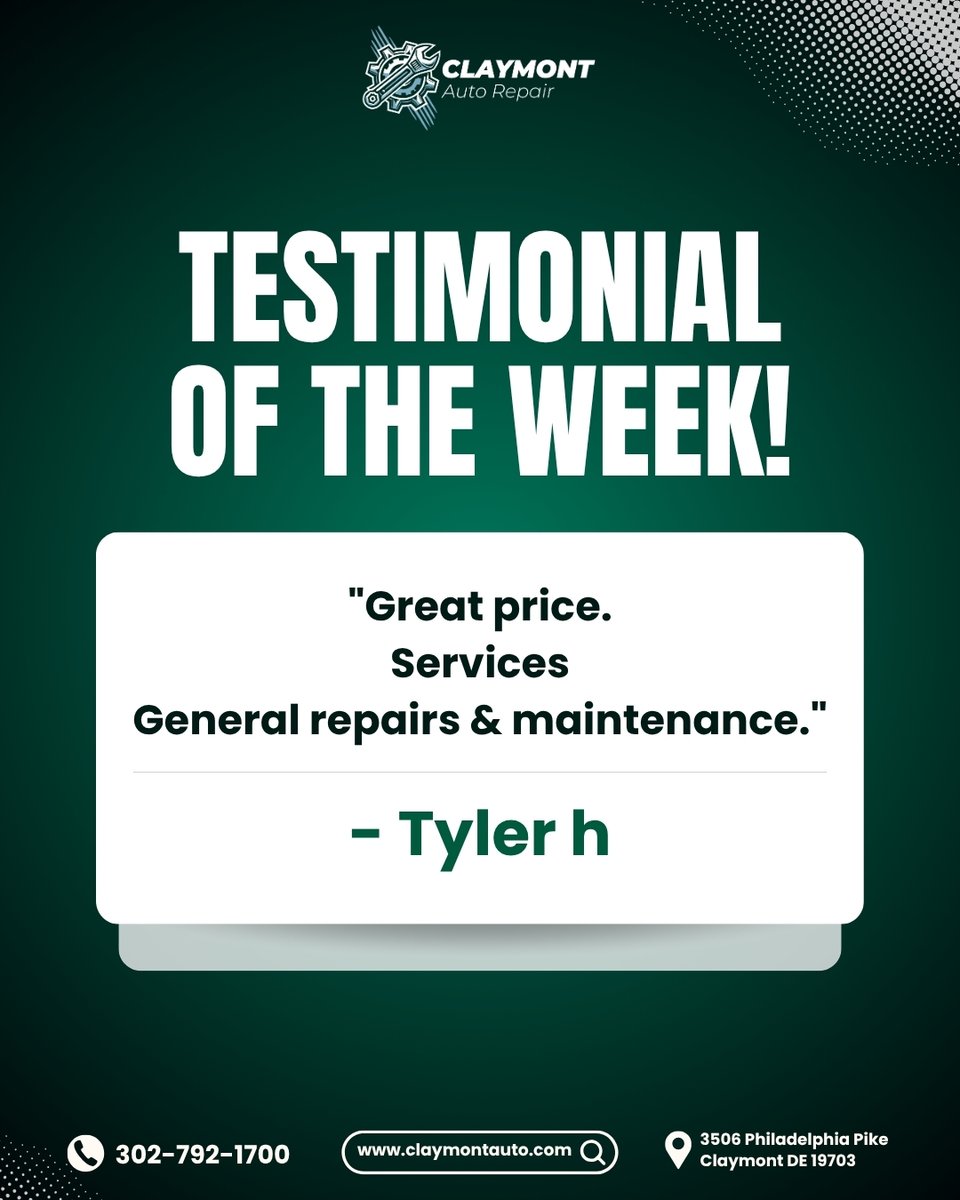 ClaymontR8047's tweet photo. https://t.co/raFXKyv4Qx
Call Us Now: 302-792-1700
Visit Us Now: 3506 Philadelphia Pike Claymont, DE, US 19703
#claymont #happyclient #maintenancedone #fixingservice #autorepair https://t.co/DvqeUXugvp