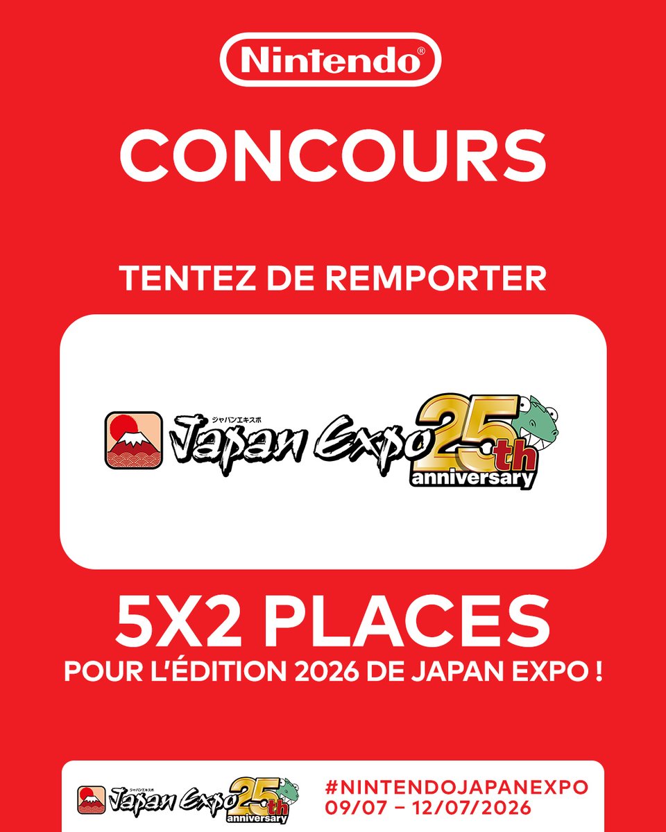 NintendoFrance's tweet photo. [CONCOURS🎁] Tentez de remporter 2 places pour nous rendre visite à Japan Expo !

Pour participer :
- RT ce post
- Taguez une personne en commentaire avec le hashtag #NintendoJapanExpo

5 personnes seront tirées au sort le 26/06. https://t.co/MDibHLEvIK