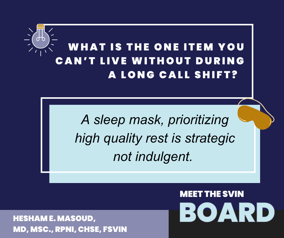 svinsociety's tweet photo. Meet the Board ๐
Featuring Dr. Hesham Masoud
SUNY Upstate Medical University | Syracuse, NY
Swipe to find out the one item he canโt live without during a long call shift!
#SVIN #MeetTheBoard #SVINLeadership #StrokeCare https://t.co/EoESHFL0Rg
