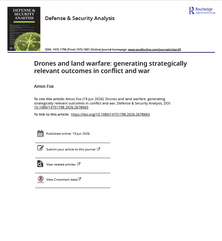 AmosFox6's tweet photo. My latest peer-reviewed article - "Drones and Land Warfare: Generating Strategically Relevant Outcomes in Conflict and War," in Defense &amp; Security Analysis.

https://t.co/Z36rJFap9w https://t.co/Q5yseybBYT