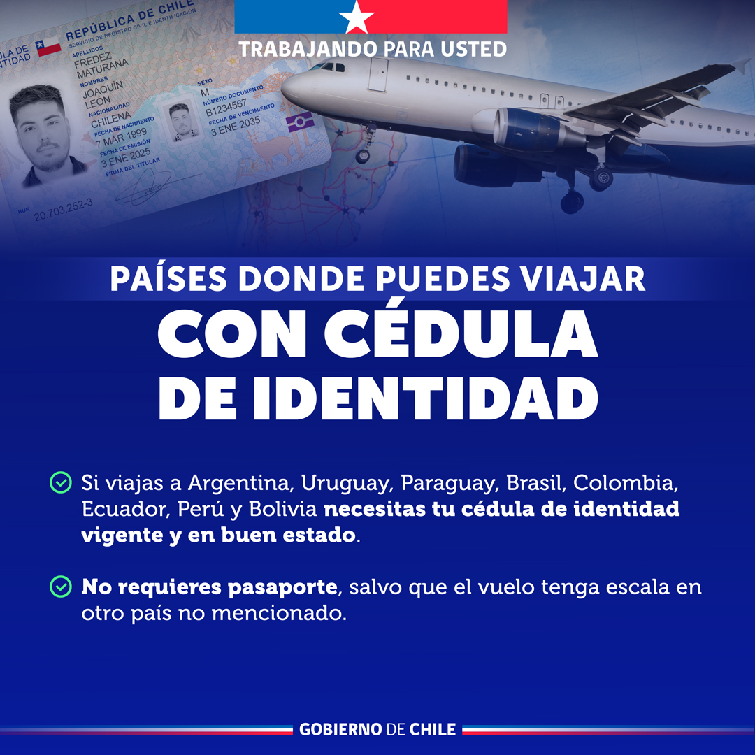 RegCivil_Chile's tweet photo. Recuerda que si eres chileno/a puedes viajar a estos países con cédula de identidad: https://t.co/sc3EzrdRRx