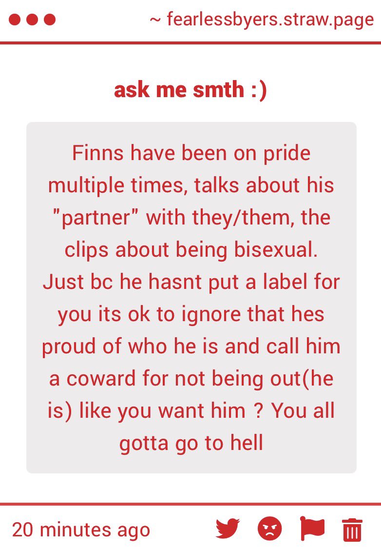 fearlessbyers's tweet photo. yea and this goes way beyond finn. i was genuinely stunned reading that cuz it’s such a harmful take. it makes ppl feel like there’s smth wrong w them just bc they haven’t come out yet, and that’s a whole other discussion in itself https://t.co/fvQ6cxw69v