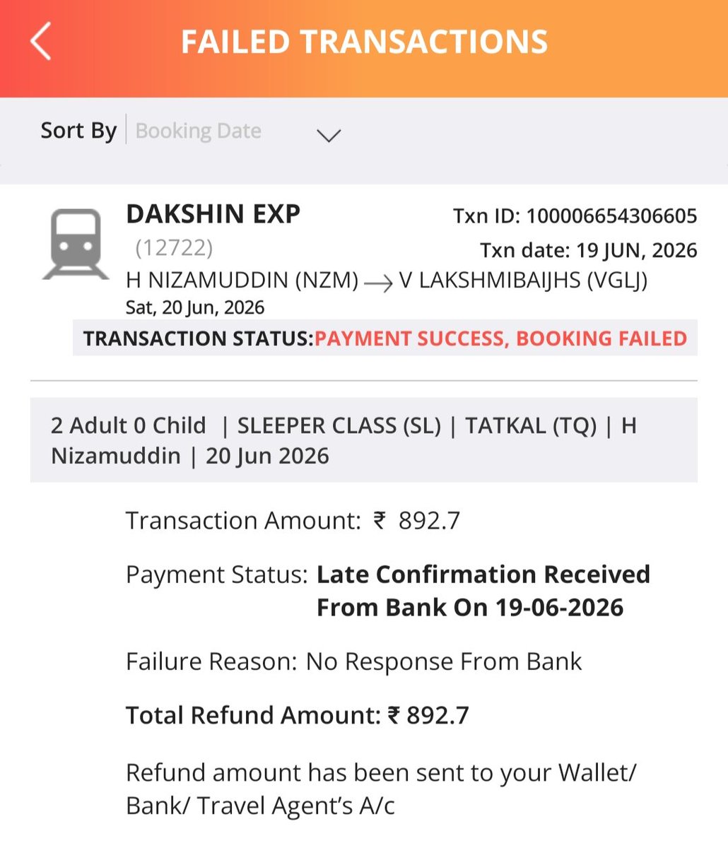 eleven_square's tweet photo. @IRCTCofficial @RailMinIndia  आज मैने टिकट बुक की तत्काल की और टिकट बुक नहीं हुई और पैसे भी कट गए जो कि अभी तक रिफंड नहीं हुए । जबकि मैसेज आ रहा है बार बार की रिफंड हो गया । कब तक रिफंड होगा । https://t.co/urMtKVsdxs