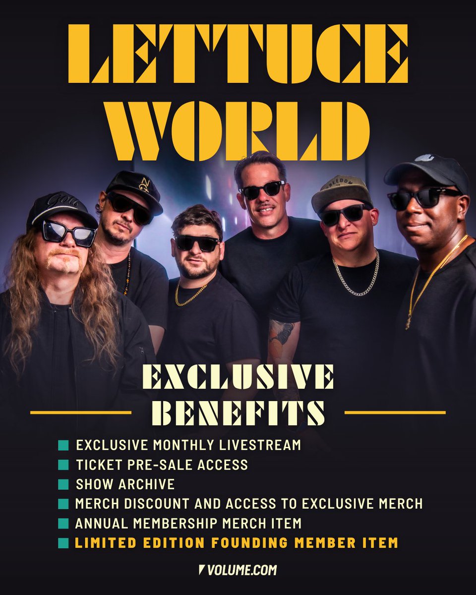 GetOnVolume's tweet photo. 🥬 Welcome to Lettuce World on @GetOnVolume 🥬 Your all-access pass includes exclusive livestreams, show archives, early ticket access, Founding Member perks &amp; more.

🎥 FREE LIVESTREAM June 20 from Denver plus more.

Join the @lettucefunk universe:
 https://t.co/C6dQMaMbbV https://t.co/6wkxHy3H5y