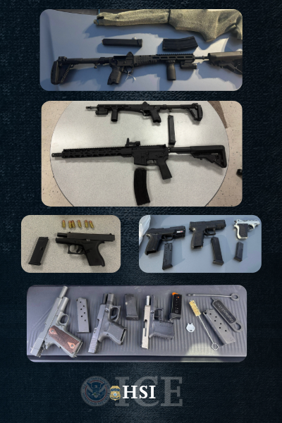 ICEgov's tweet photo. Five people face federal charges following a massive months-long ICE @HSINewark-led @HSTFNCC investigation. 

Kenny Scaley-Sandoval
🌎Guatemala
➡️Conspiracy to distribute cocaine
➡️Conspiracy to traffic firearms 

Kelvin Tavarez
🏠 Trenton, New Jersey
➡️Conspiracy to distribute cocaine 

Enoc Pimentel
🏠 Clifton, New Jersey
➡️Conspiracy to distribute cocaine 

Timothy Rios
🏠 Lorain, Ohio
➡️Conspiracy to traffic firearms 

Andy Nazario
🏠 Clifton, New Jersey
➡️Possession with intent to distribute cocaine

The charges are part of a larger operation involving a complex narcotics and firearms trafficking ring spanning Ohio and New Jersey.

Firearms, including those pictured, and massive amounts of dangerous drugs are out of the local communities as a result of the operation.

This operation is part of the HSTF initiative established by @POTUS to eliminate criminal cartels, foreign gangs, transnational criminal organizations, and human smuggling and trafficking rings operating in the United States and abroad.