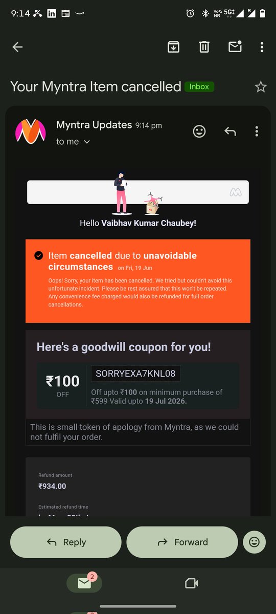 chaubey0's tweet photo. Second cancellation of the same order after the product reached Jaipur delivery hubs. Customer support assured delivery, yet the order was cancelled again citing "unavoidable circumstances" without any explanation. it's a customer trust issue. @Myntra @MyntraSupport #Myntra https://t.co/68PR9cM4np