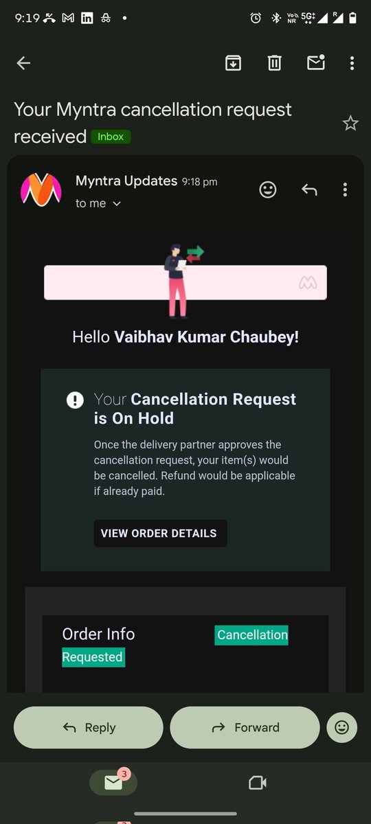 chaubey0's tweet photo. Second cancellation of the same order after the product reached Jaipur delivery hubs. Customer support assured delivery, yet the order was cancelled again citing "unavoidable circumstances" without any explanation. it's a customer trust issue. @Myntra @MyntraSupport #Myntra https://t.co/68PR9cM4np