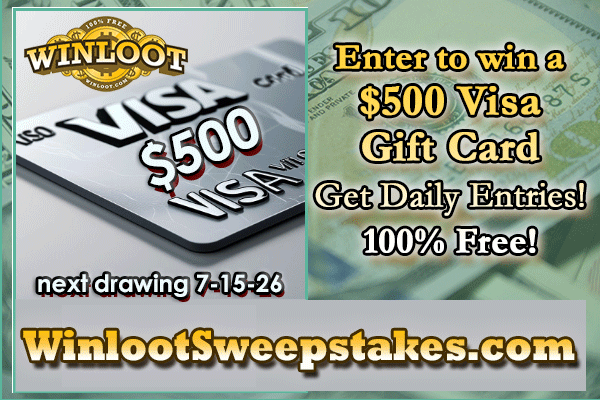 Winloot's tweet photo. Get your Free Daily Entries for the chance to #win a $500 Visa Gift Card!🎁

✔️Enter WinlootSweepstakes: https://t.co/nJJec3e88I
100% Free!🆓 https://t.co/3rGMIeB6xz