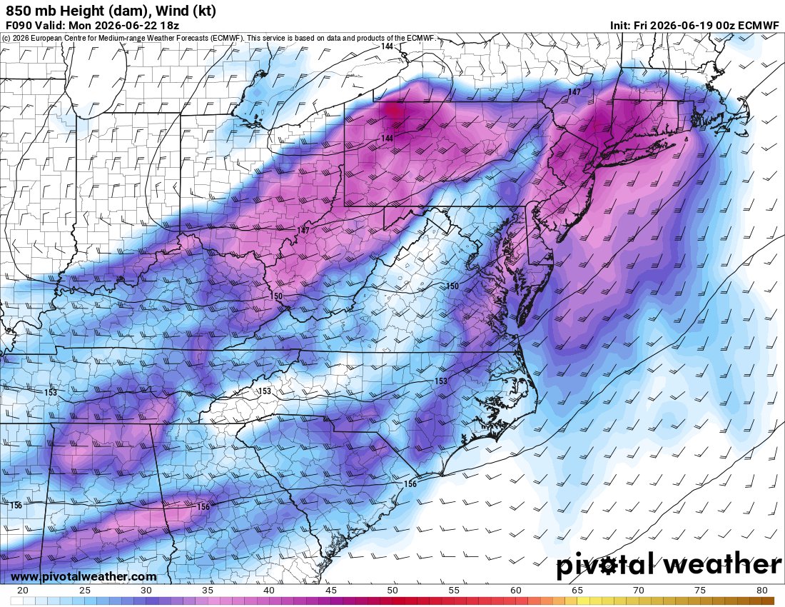 vortrexed's tweet photo. It appears that our next risk for strong storms in the Mid-Atlantic will be around Monday, as a surface low slides across the OH valley into the northeast, allowing for southwesterly flow to overspread the area, w/ winds veering as you increase in altitude (1/2) #mdwx #dcwx #vawx https://t.co/HYJ8uKT5lq