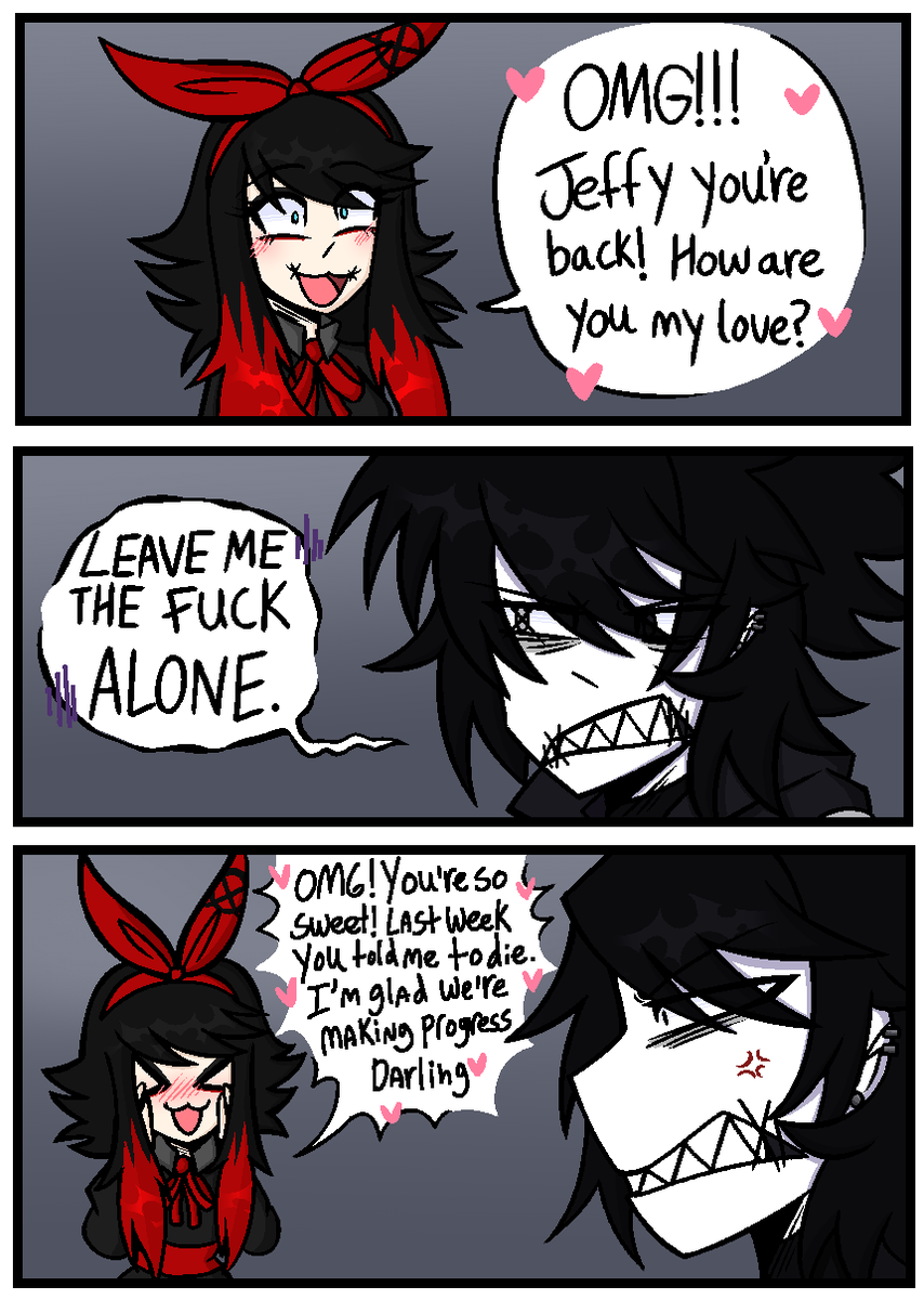 FluffAbyss's tweet photo. I mean it's backwards progress, but progress.

#creepypasta #jeffthekiller #ninathekiller https://t.co/gZ9fdVW7ah