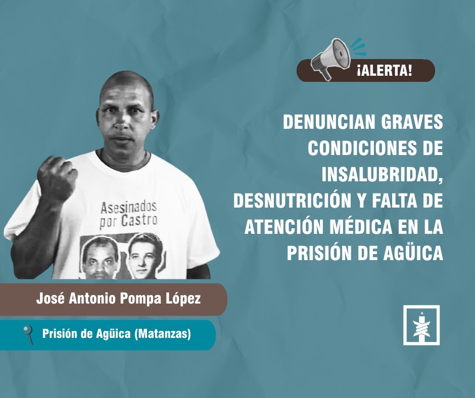 docubprisiones's tweet photo. ⚠️ Tras una visita a su esposo, el preso político José Antonio Pompa López, Suarmy Hernández denunció a Martí Noticias una situación crítica dentro del penal: problemas con el suministro de agua, alimentos en mal estado, escasez de medicamentos y reclusos con signos de desnutrición.

Según el testimonio, la falta de combustible para el bombeo de agua ha llevado a que los internos reciban únicamente cuatro envases diarios: dos para beber y dos para el aseo personal, una cantidad insuficiente para garantizar condiciones mínimas de higiene.

1/3